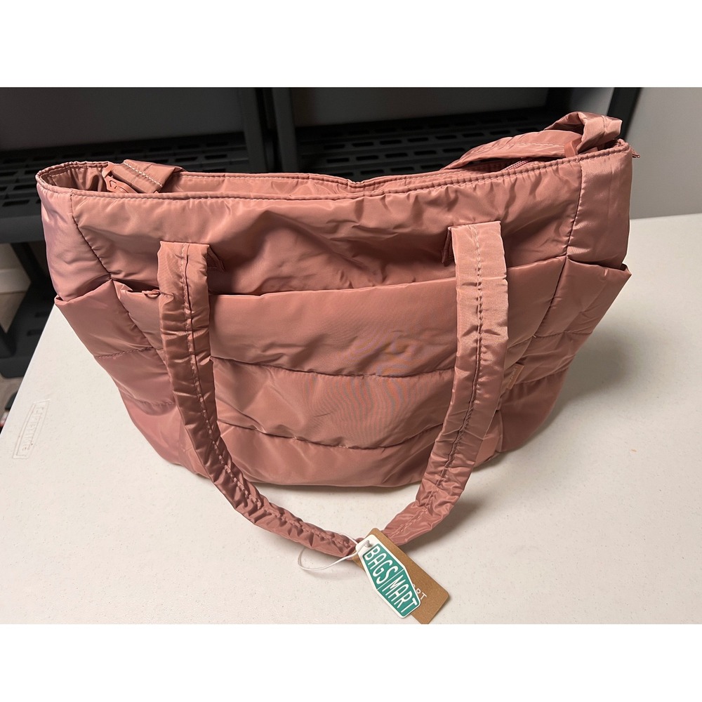 Bagsmart Large Puffy Tote Bag Pink Quilted Travel Gym Shoulder Crossbody NWT